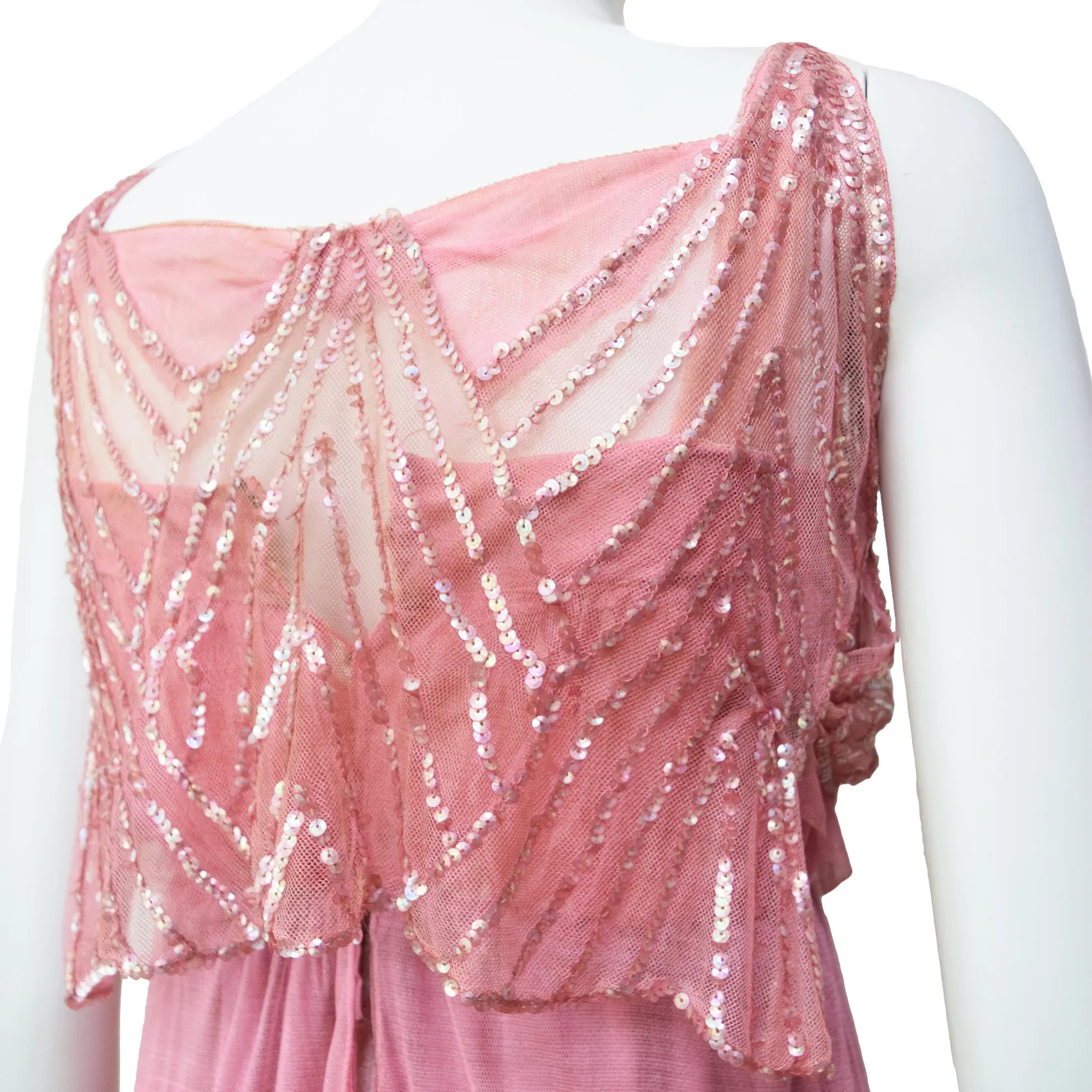 Antique Edwardian Pink Sequin & Net Dress