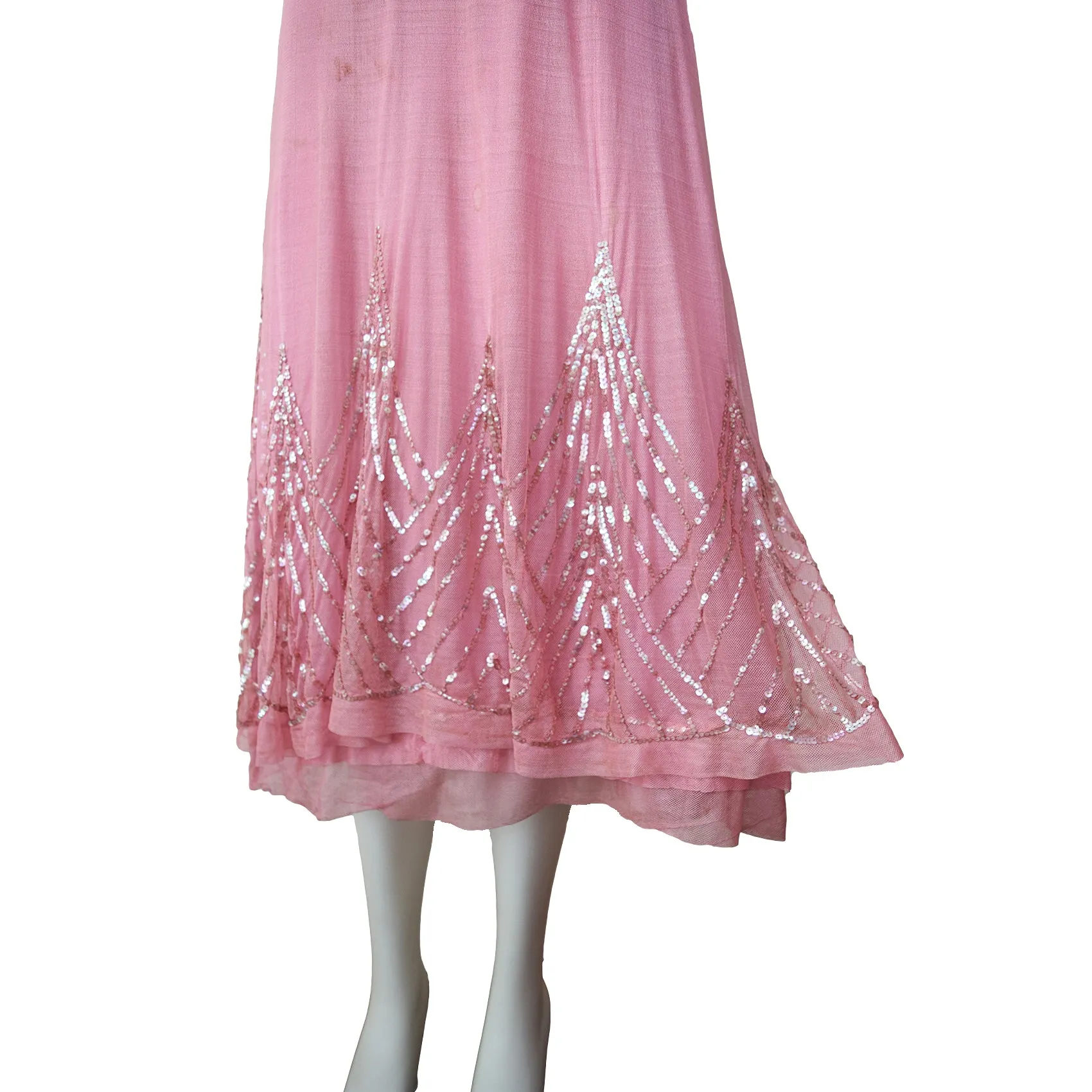 Antique Edwardian Pink Sequin & Net Dress