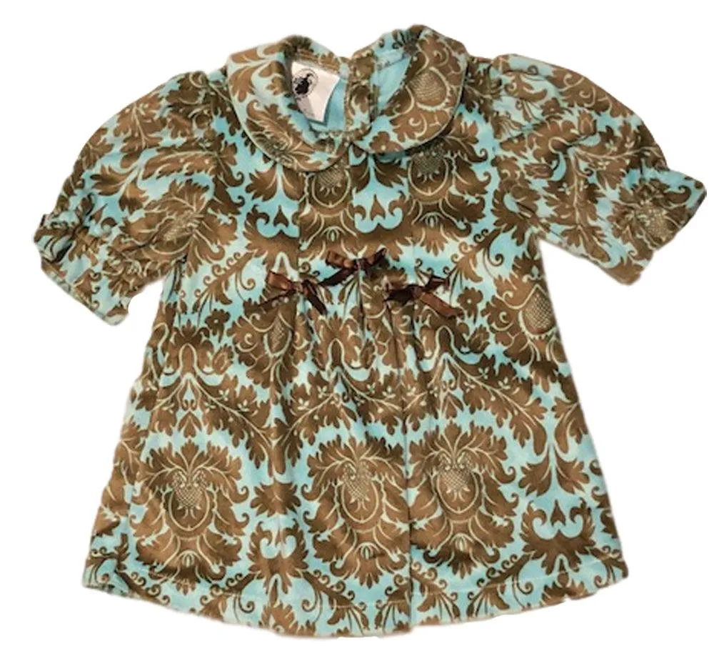 Aqua and Brown Paisley Velour Baby Dress