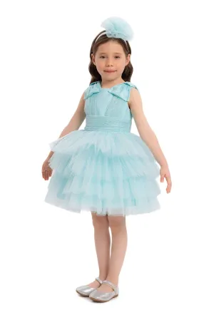Aqua Blue Infant Tutu Dress with Bow Shoulders for Special Occasions