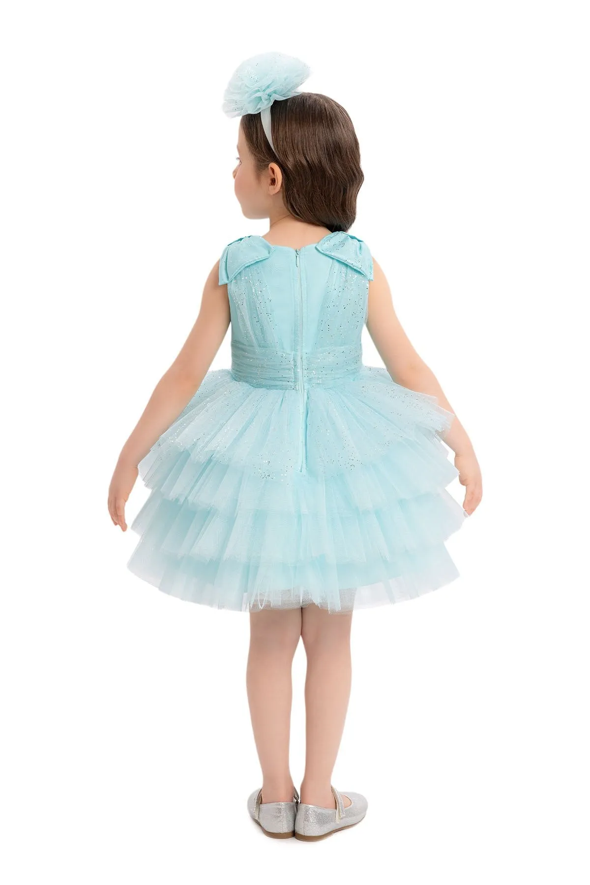 Aqua Blue Infant Tutu Dress with Bow Shoulders for Special Occasions