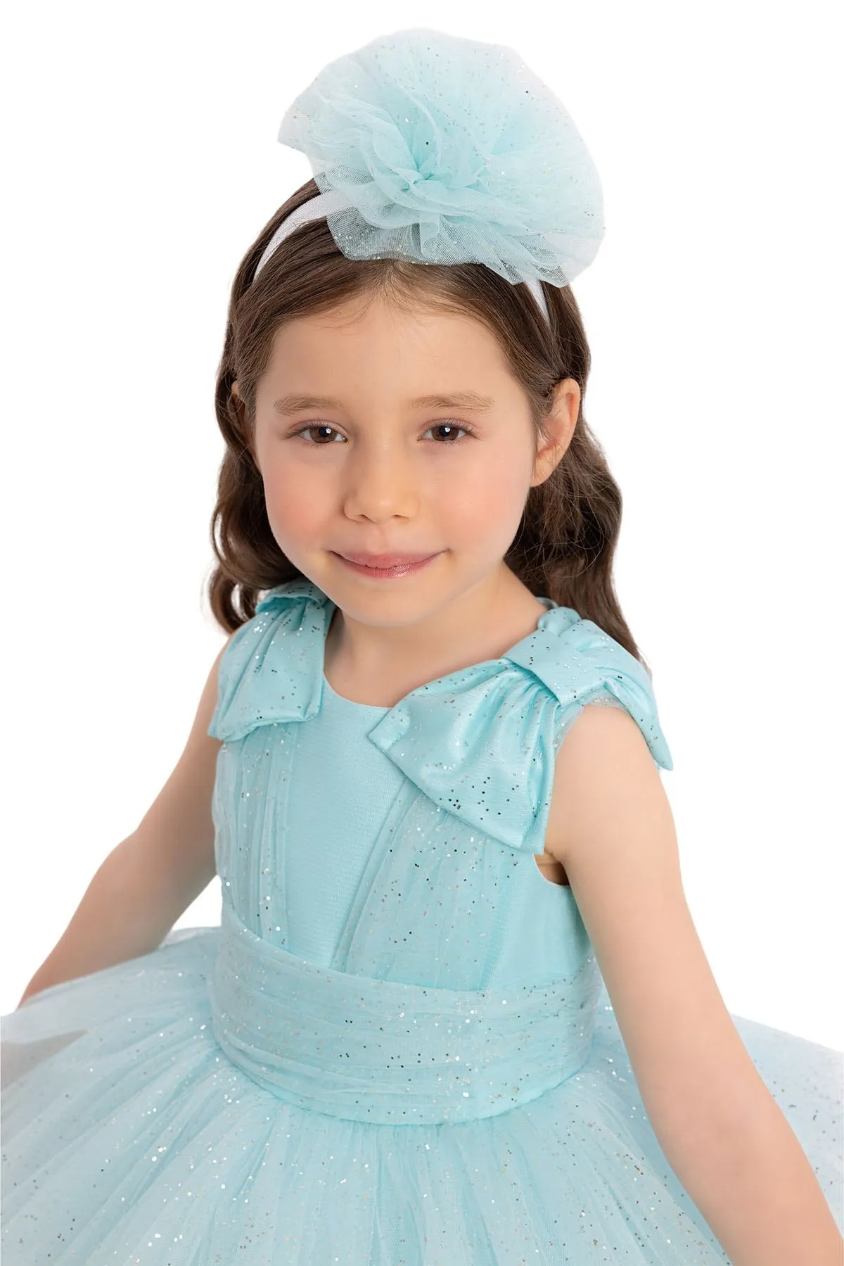 Aqua Blue Infant Tutu Dress with Bow Shoulders for Special Occasions