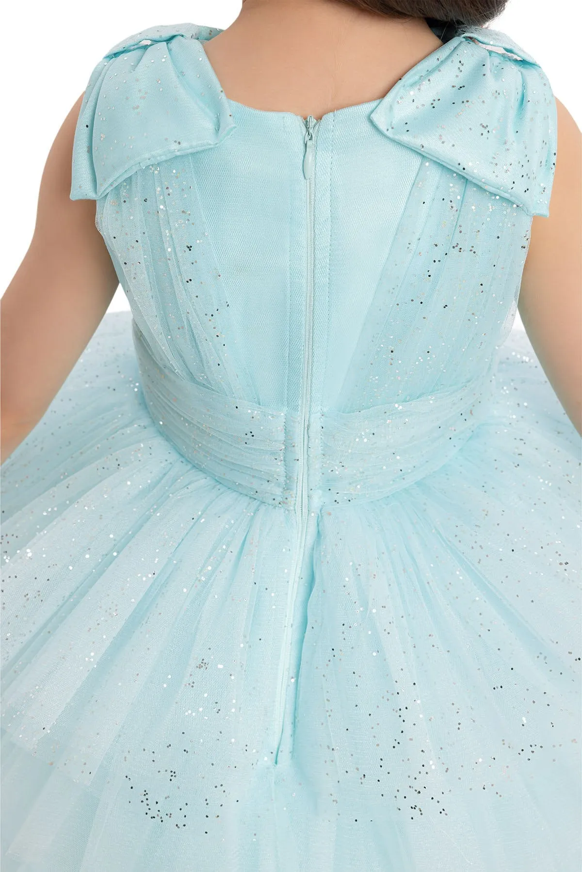Aqua Blue Infant Tutu Dress with Bow Shoulders for Special Occasions