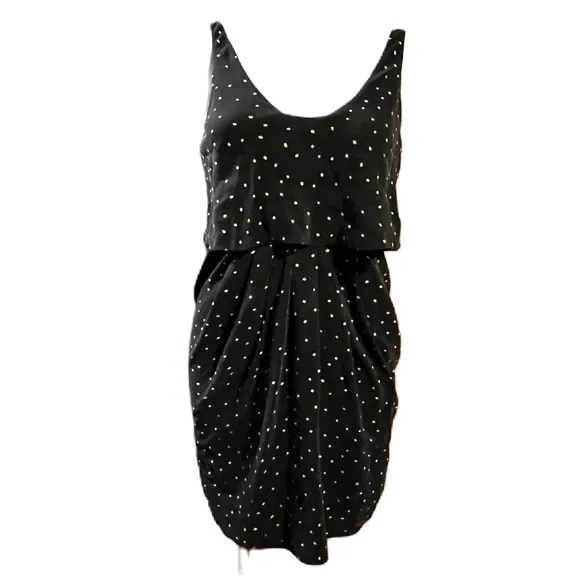 Aritzia T. Babaton black polka dot gathered 100% silk dress XS