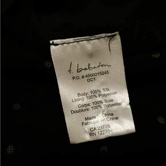 Aritzia T. Babaton black polka dot gathered 100% silk dress XS