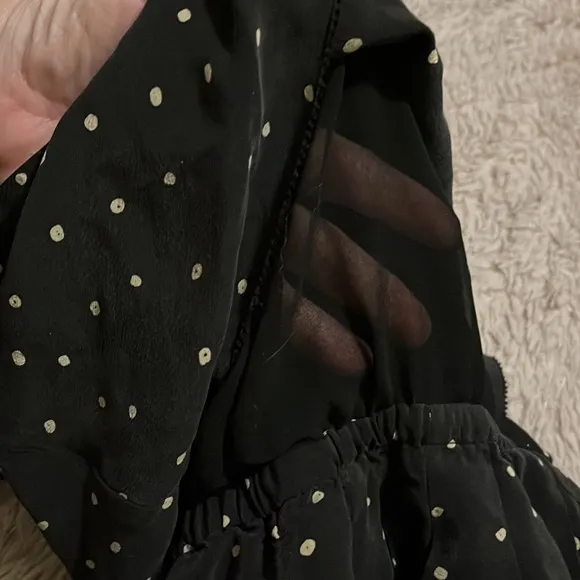 Aritzia T. Babaton black polka dot gathered 100% silk dress XS