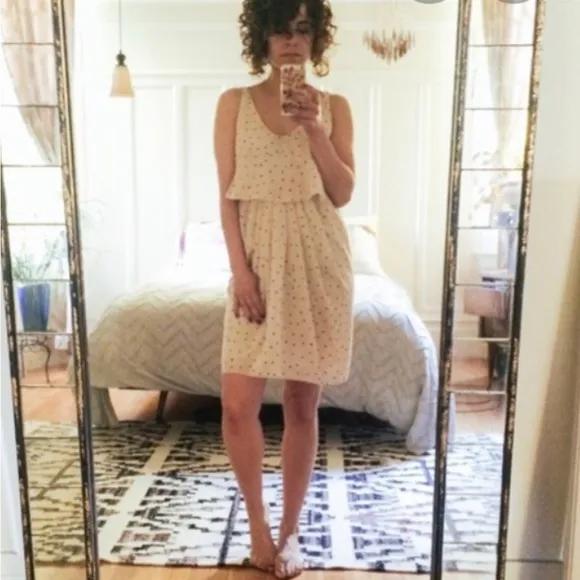 Aritzia T. Babaton black polka dot gathered 100% silk dress XS