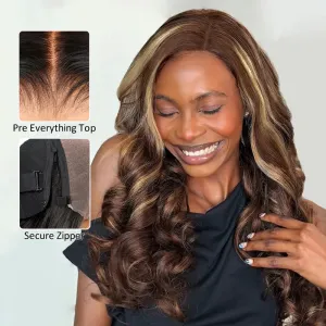 Ashimary PairUp Zippable Wig Highlight Body Wave Optional Replaceable Zip Lace Top 2 in 1