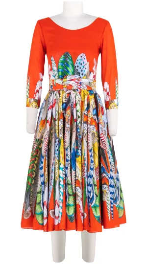 Aster Dress Boat Neck 3/4 Sleeve Midi Length Cotton Musola (African Feather)