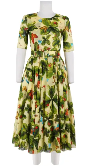 Aster Dress Crew Neck 1/2 Sleeve Midi Length Cotton Musola (Clover Butterfly Small)