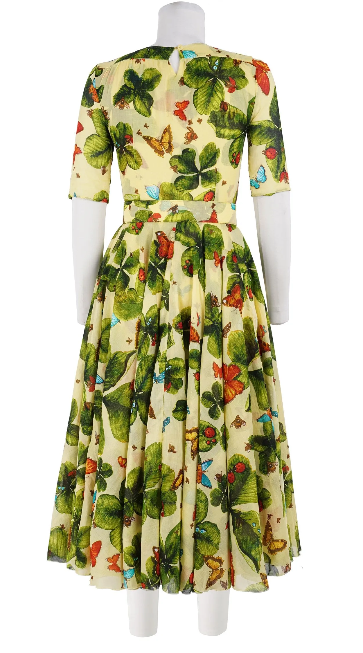 Aster Dress Crew Neck 1/2 Sleeve Midi Length Cotton Musola (Clover Butterfly Small)