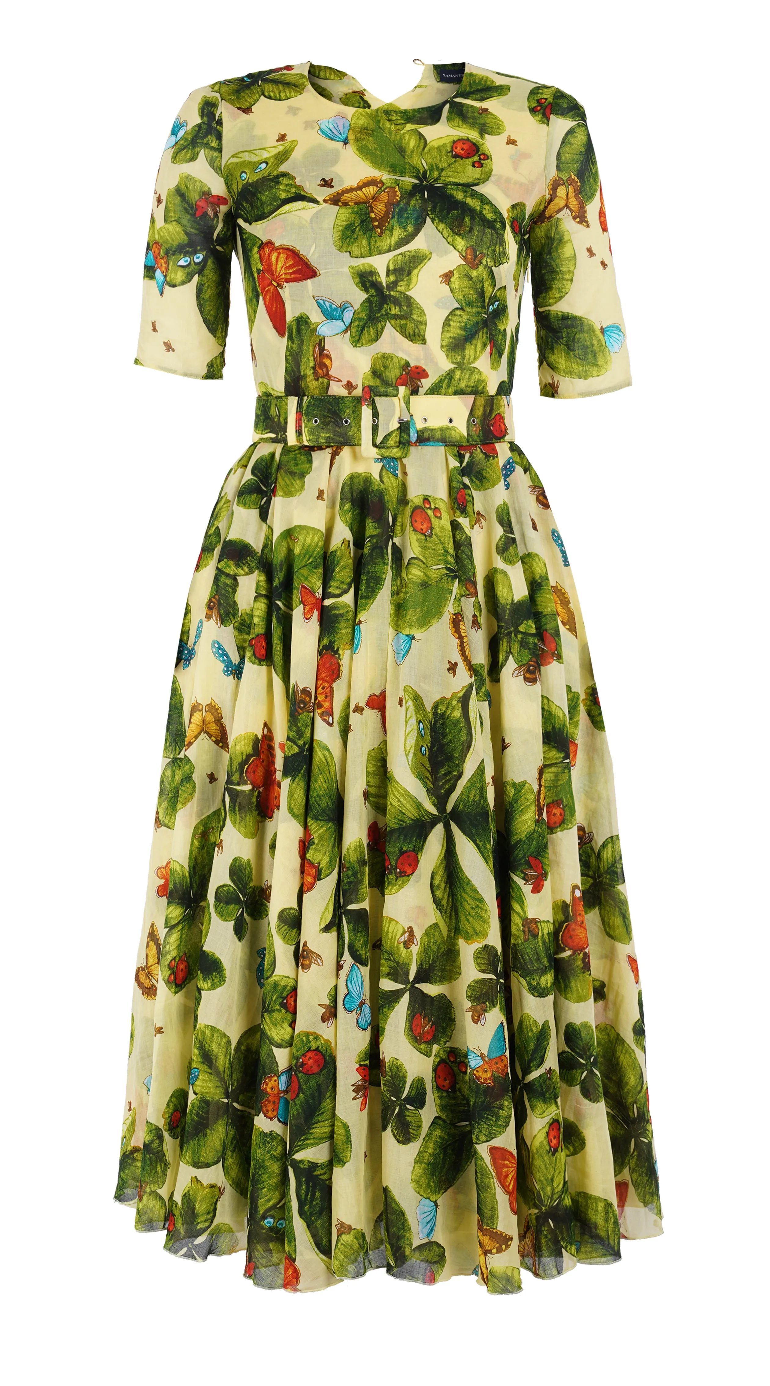 Aster Dress Crew Neck 1/2 Sleeve Midi Length Cotton Musola (Clover Butterfly Small)