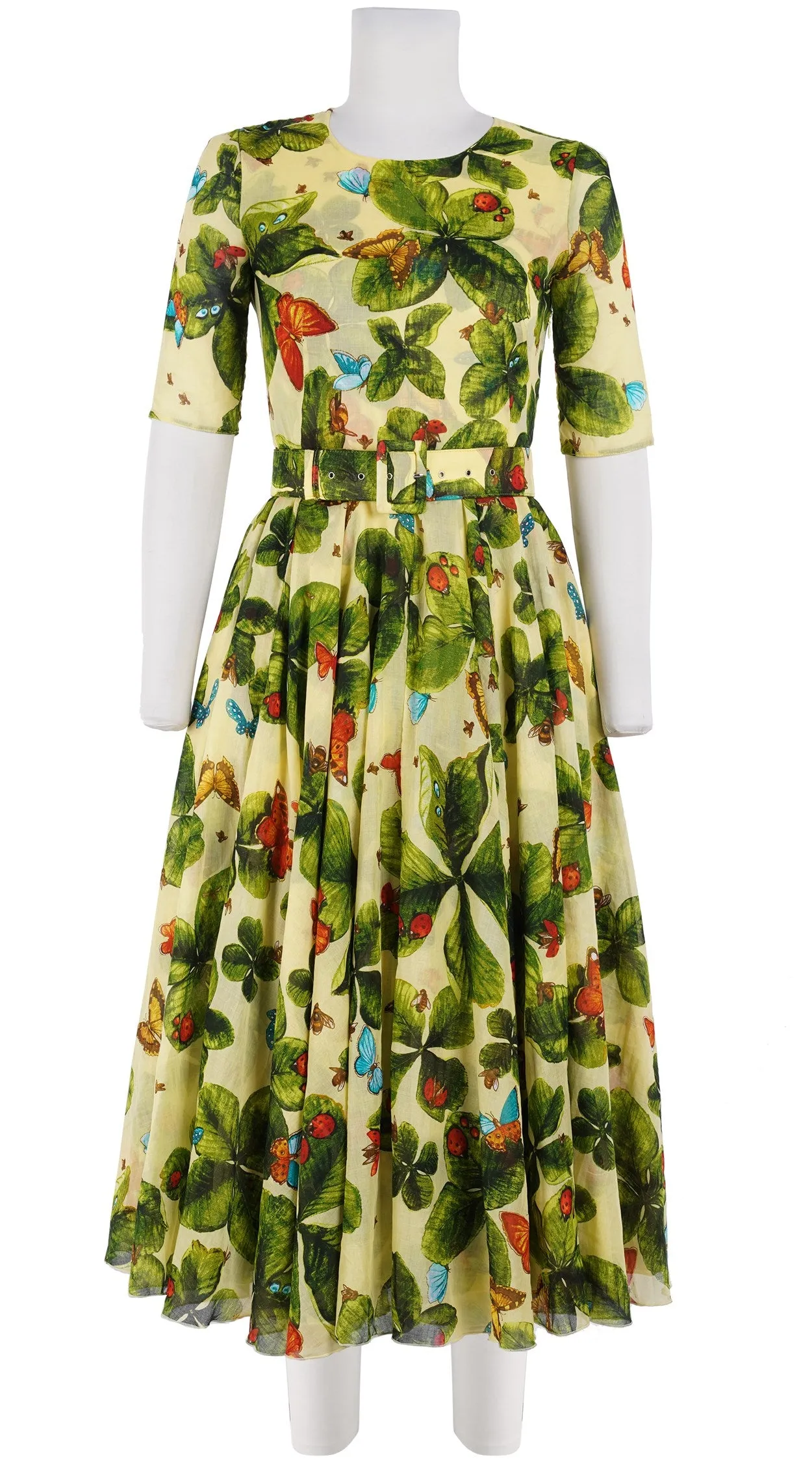 Aster Dress Crew Neck 1/2 Sleeve Midi Length Cotton Musola (Clover Butterfly Small)