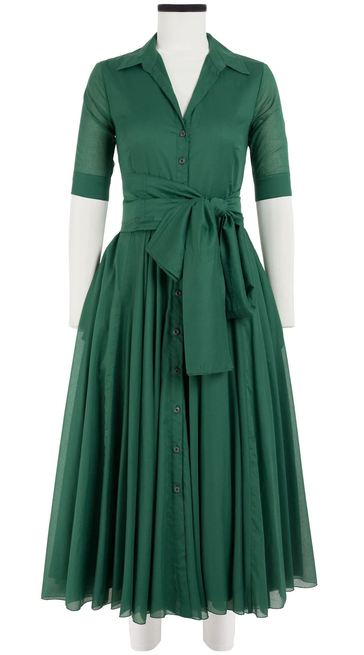Aster Dress Shirt Collar 1/2 Sleeve Midi Plus Length Cotton Musola_Solid_Ivy Green