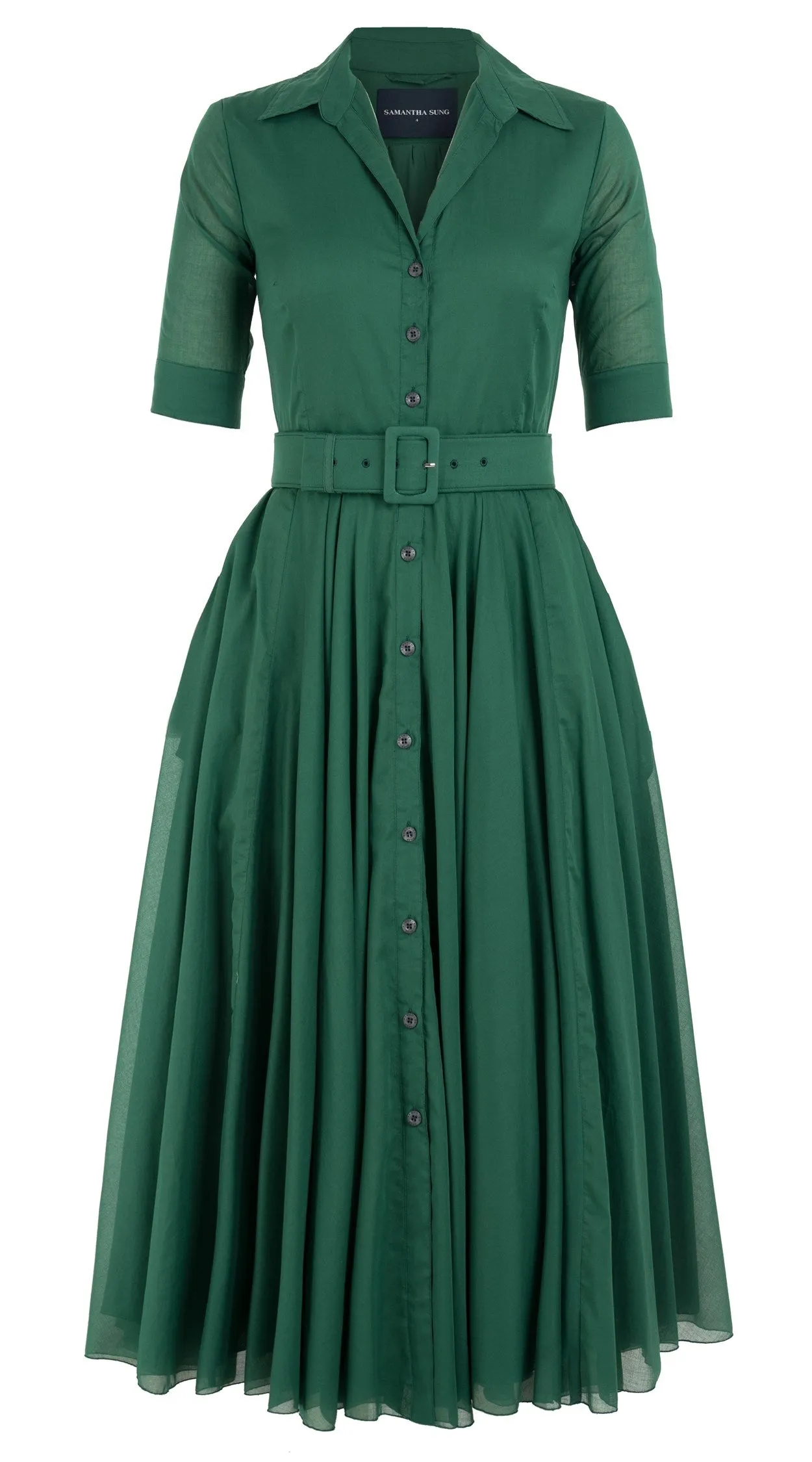 Aster Dress Shirt Collar 1/2 Sleeve Midi Plus Length Cotton Musola_Solid_Ivy Green