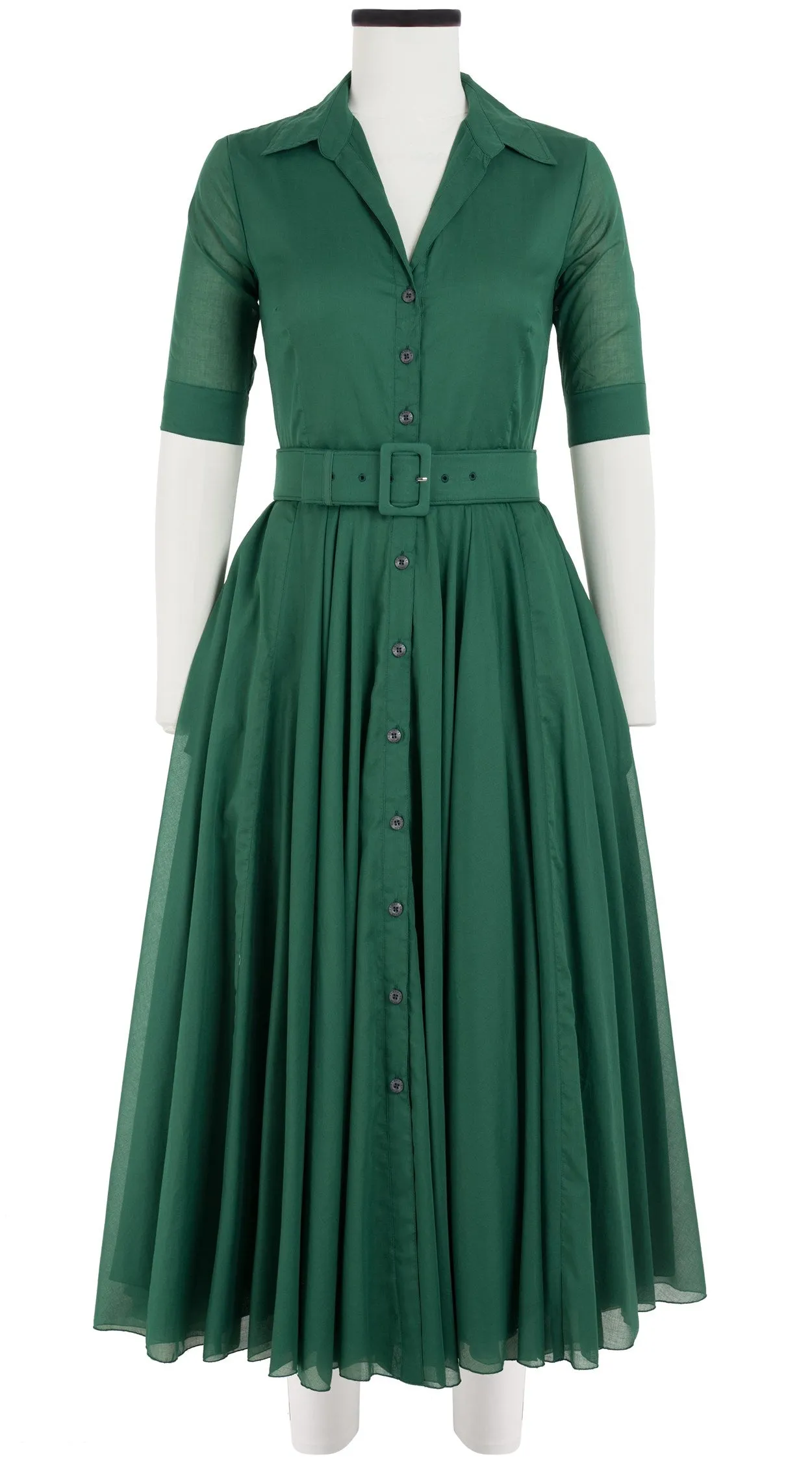 Aster Dress Shirt Collar 1/2 Sleeve Midi Plus Length Cotton Musola_Solid_Ivy Green