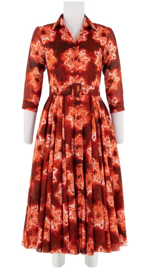 Aster Dress Shirt Collar 3/4 Sleeve Midi Length Cotton Musola (Shibori Star)