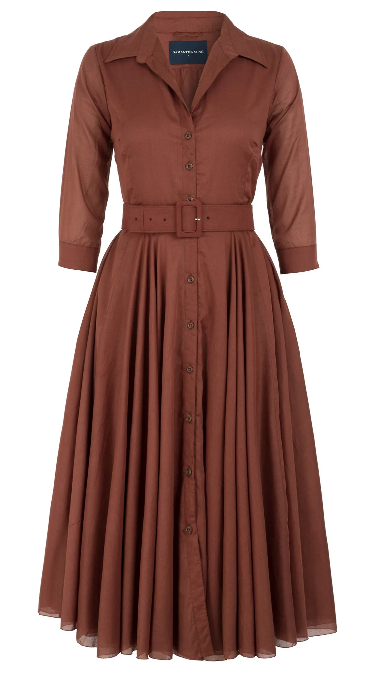 Aster Dress Shirt Collar 3/4 Sleeve Midi Length Cotton Musola_Solid_Dark Ochra