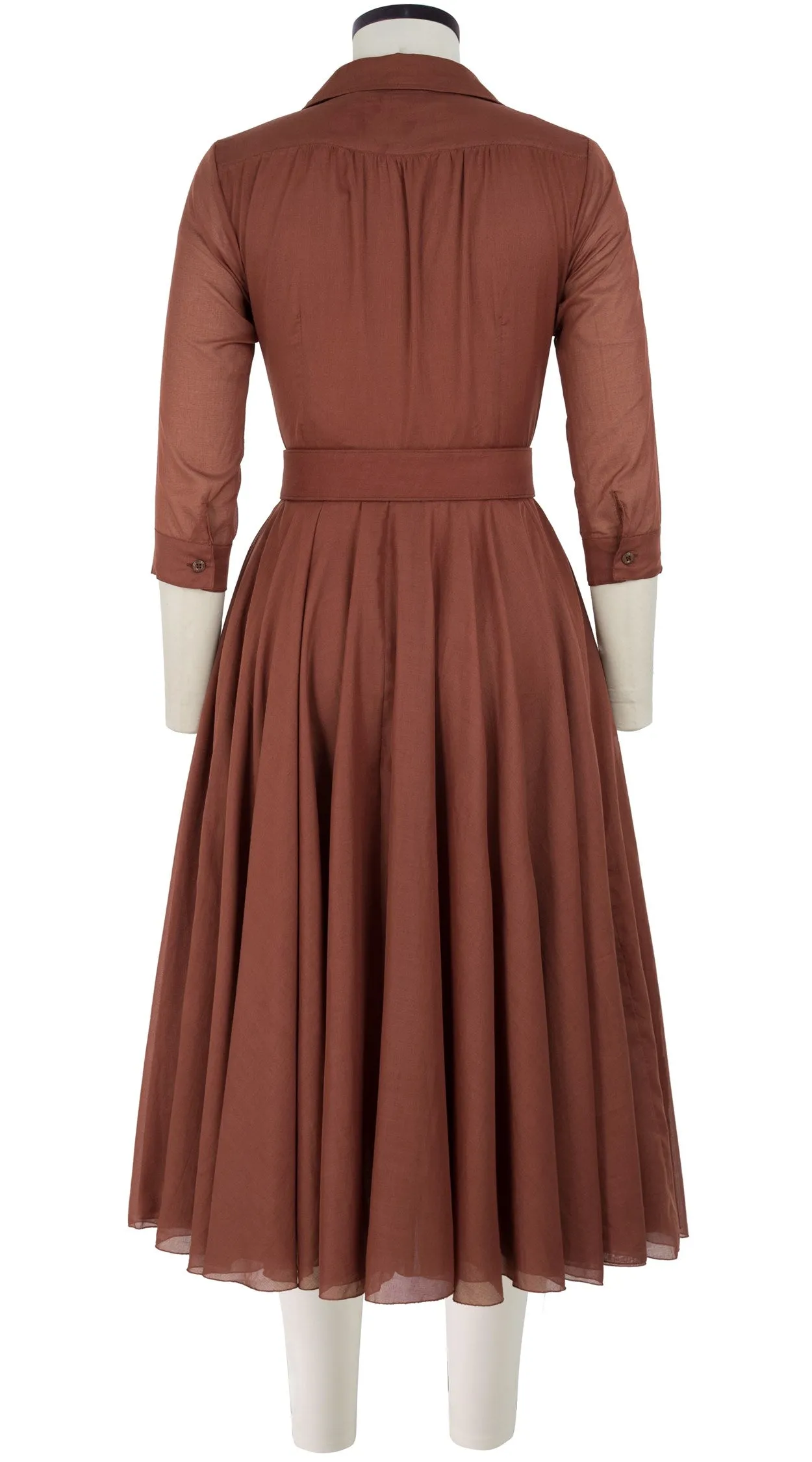 Aster Dress Shirt Collar 3/4 Sleeve Midi Length Cotton Musola_Solid_Dark Ochra
