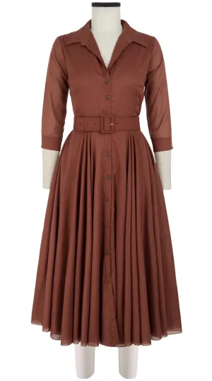 Aster Dress Shirt Collar 3/4 Sleeve Midi Length Cotton Musola_Solid_Dark Ochra