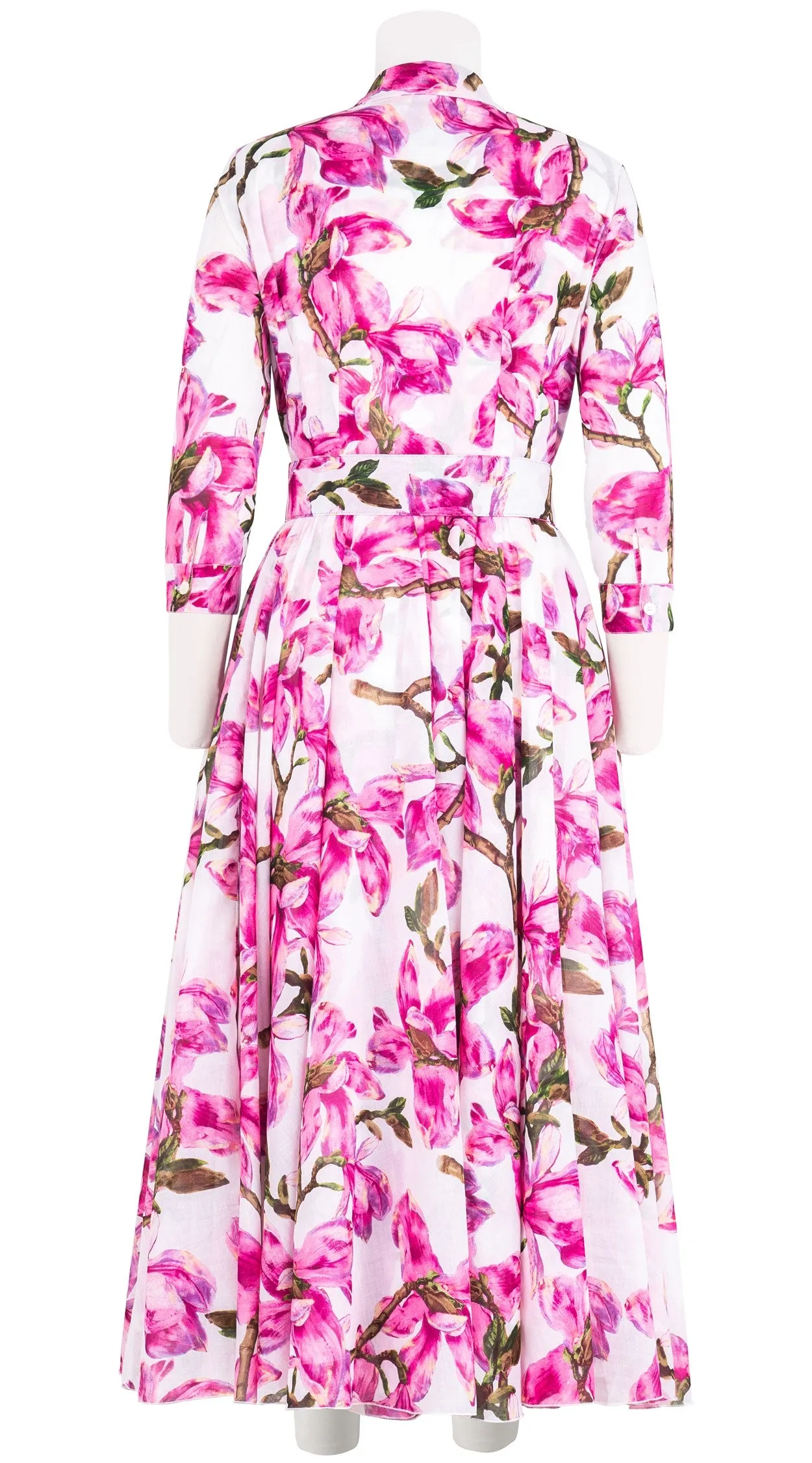 Aster Dress Shirt Collar 3/4 Sleeve Midi Plus Length Cotton Musola (Magnolia Blossom White)