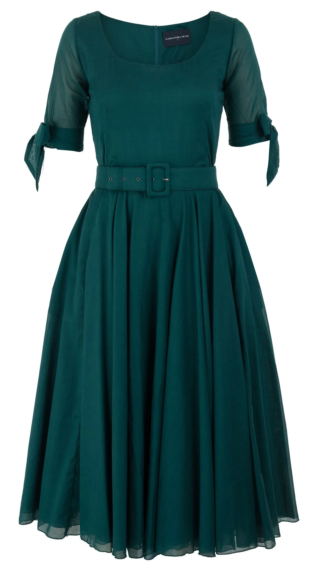 Aster Dress U Neck 1/2 Tie Sleeve Midi Length Cotton Musola_Solid_Jade