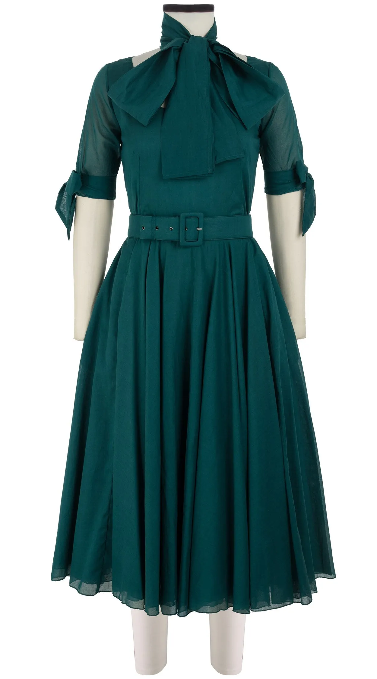 Aster Dress U Neck 1/2 Tie Sleeve Midi Length Cotton Musola_Solid_Jade