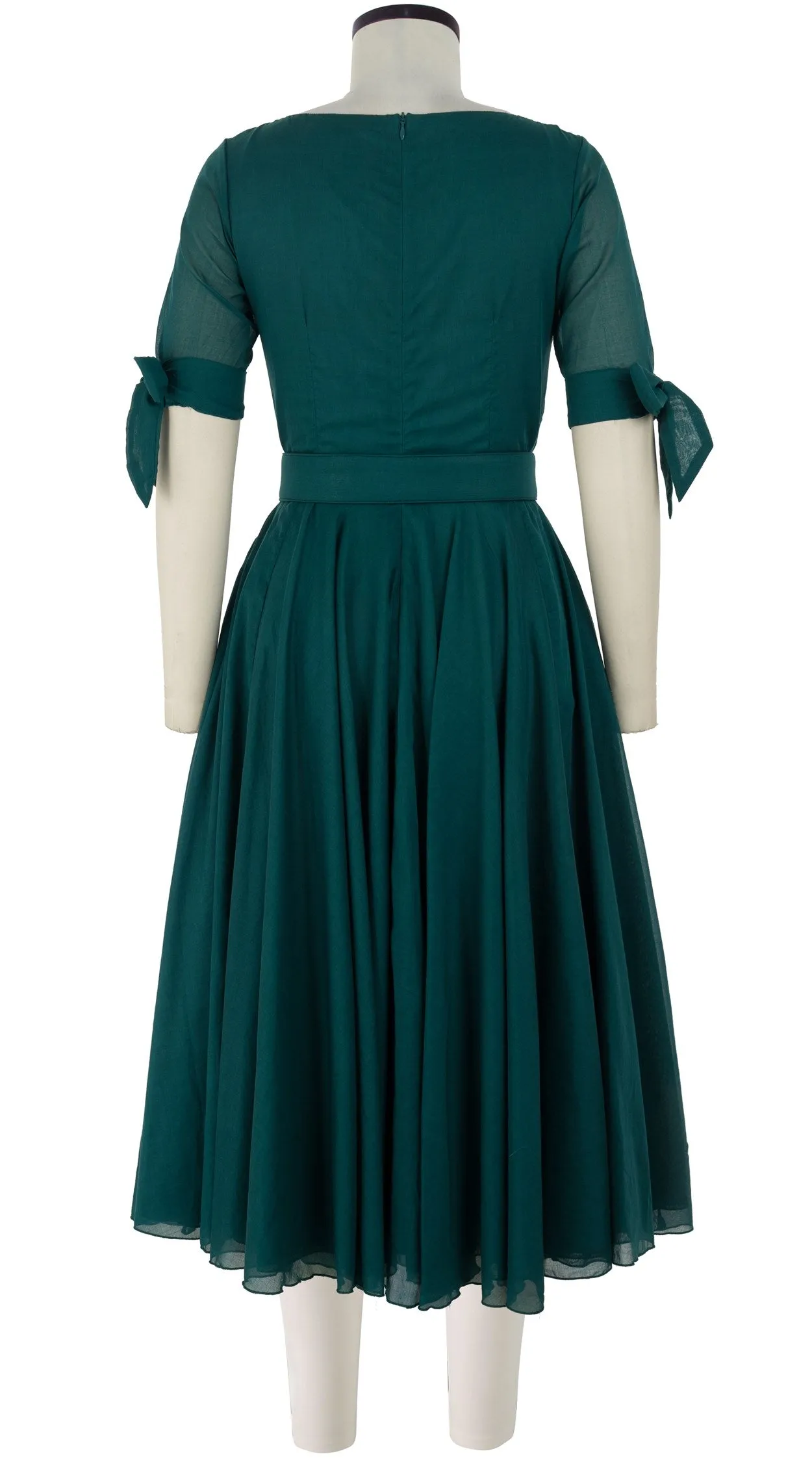 Aster Dress U Neck 1/2 Tie Sleeve Midi Length Cotton Musola_Solid_Jade
