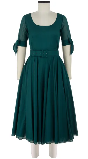 Aster Dress U Neck 1/2 Tie Sleeve Midi Length Cotton Musola_Solid_Jade