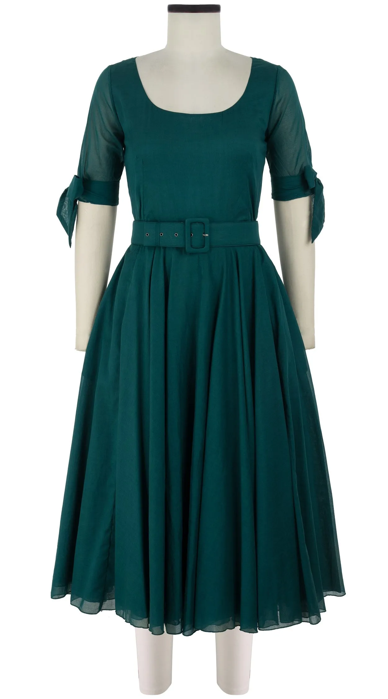 Aster Dress U Neck 1/2 Tie Sleeve Midi Length Cotton Musola_Solid_Jade