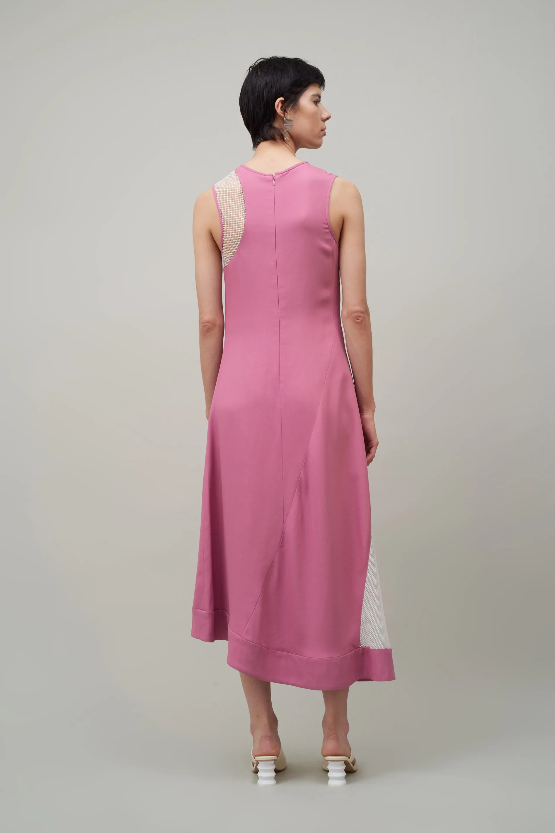 ASYMMETRIC INSET DRESS -MIDNIGHT / WHITE NETTING