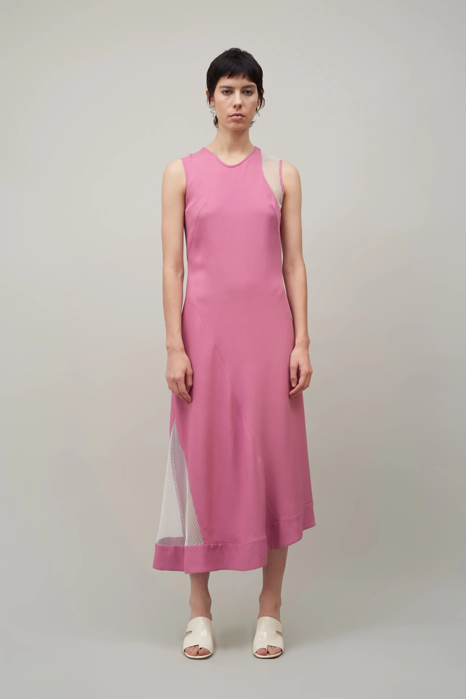 ASYMMETRIC INSET DRESS -MIDNIGHT / WHITE NETTING