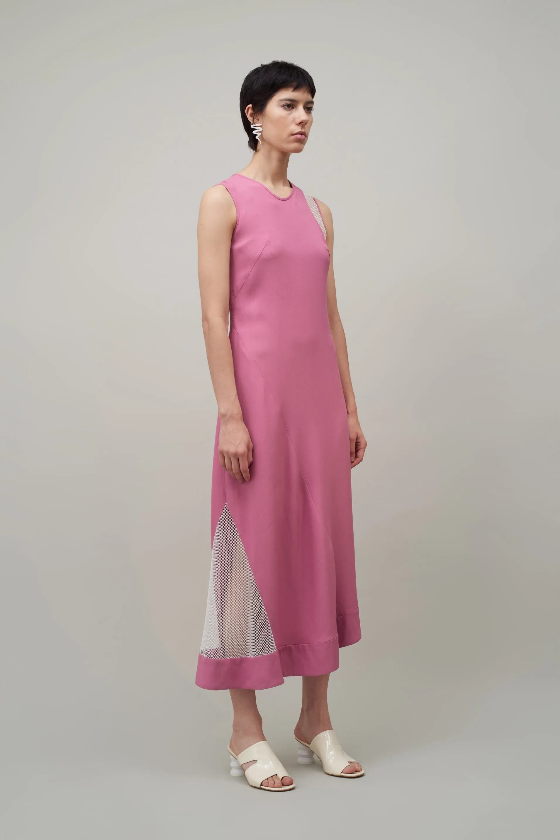 ASYMMETRIC INSET DRESS -MIDNIGHT / WHITE NETTING
