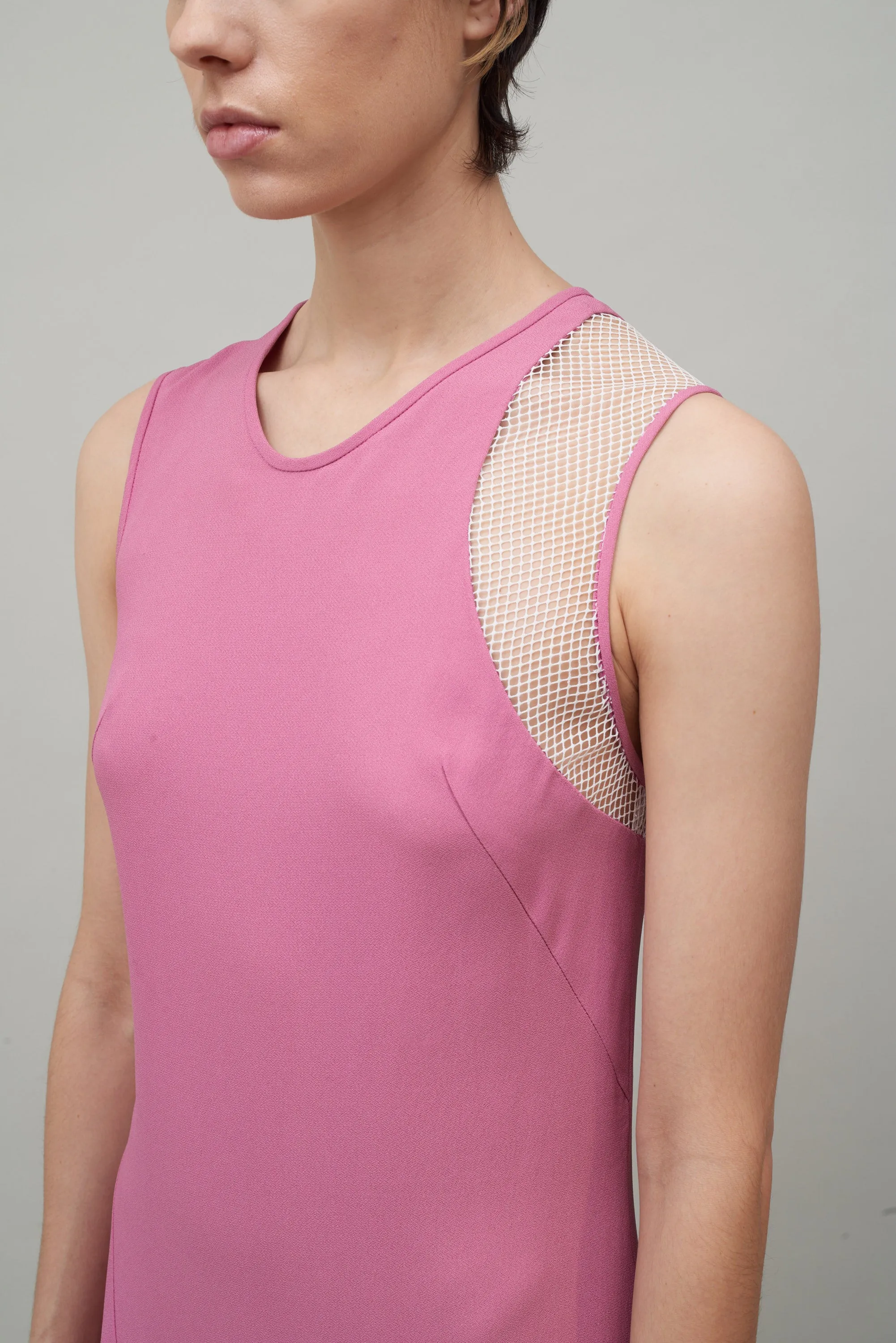 ASYMMETRIC INSET DRESS -MIDNIGHT / WHITE NETTING