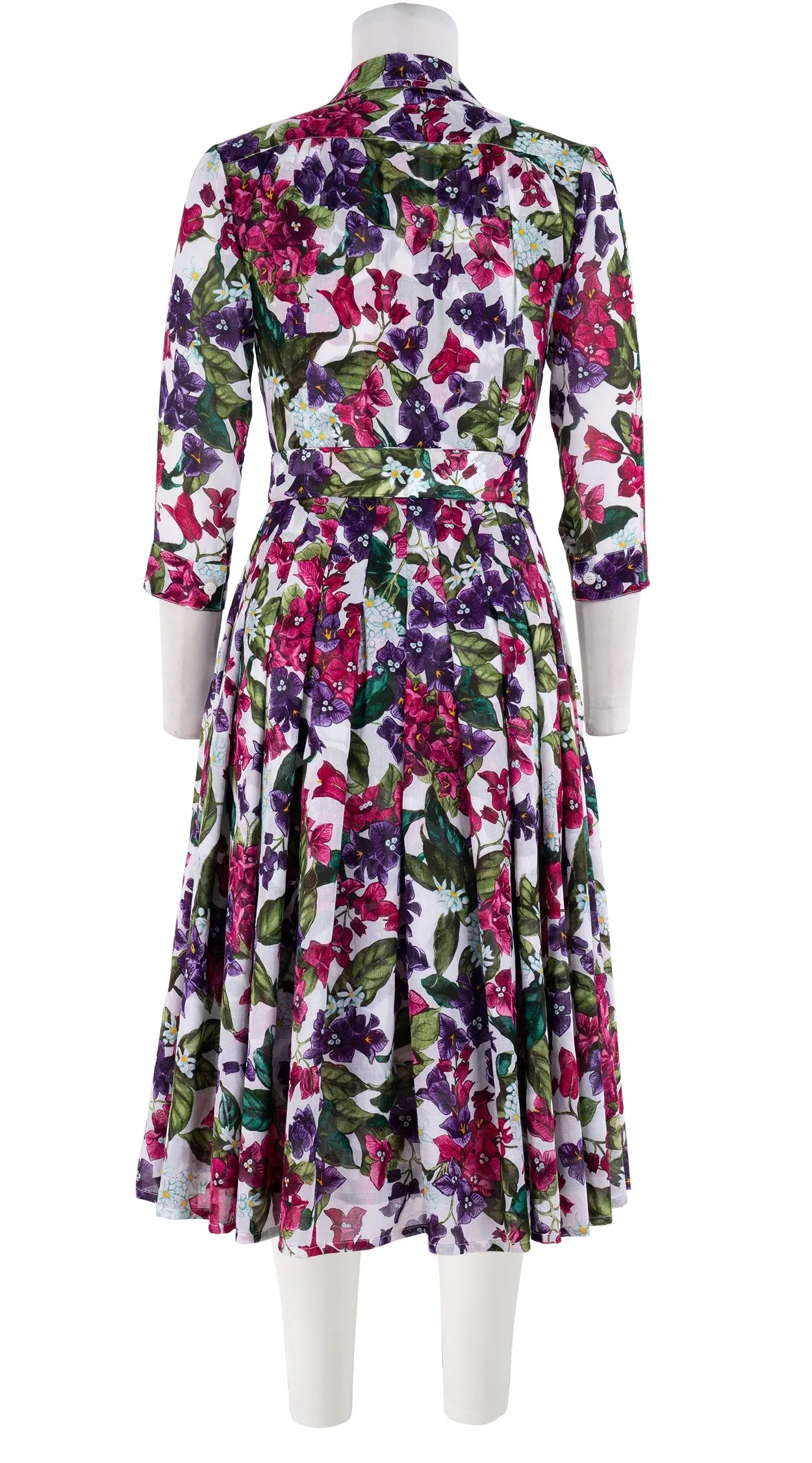 Audrey Dress #4 Shirt Collar 3/4 Sleeve Long  3 Length Cotton Musola (Barbados Flower White)