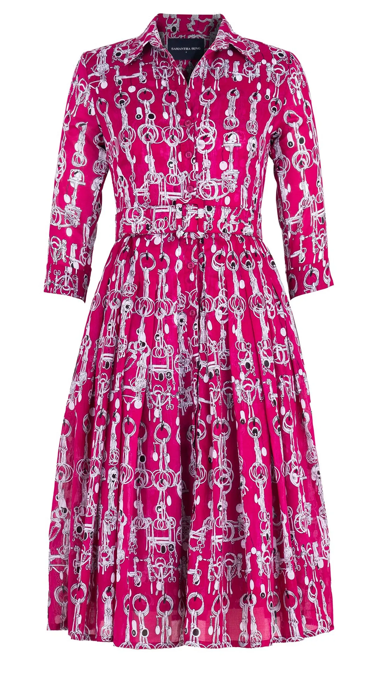 Audrey Dress #4 Shirt Collar 3/4 Sleeve Long Length Cotton Musola (Horse Chain)