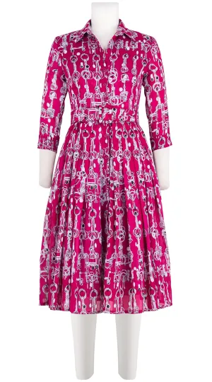Audrey Dress #4 Shirt Collar 3/4 Sleeve Long Length Cotton Musola (Horse Chain)