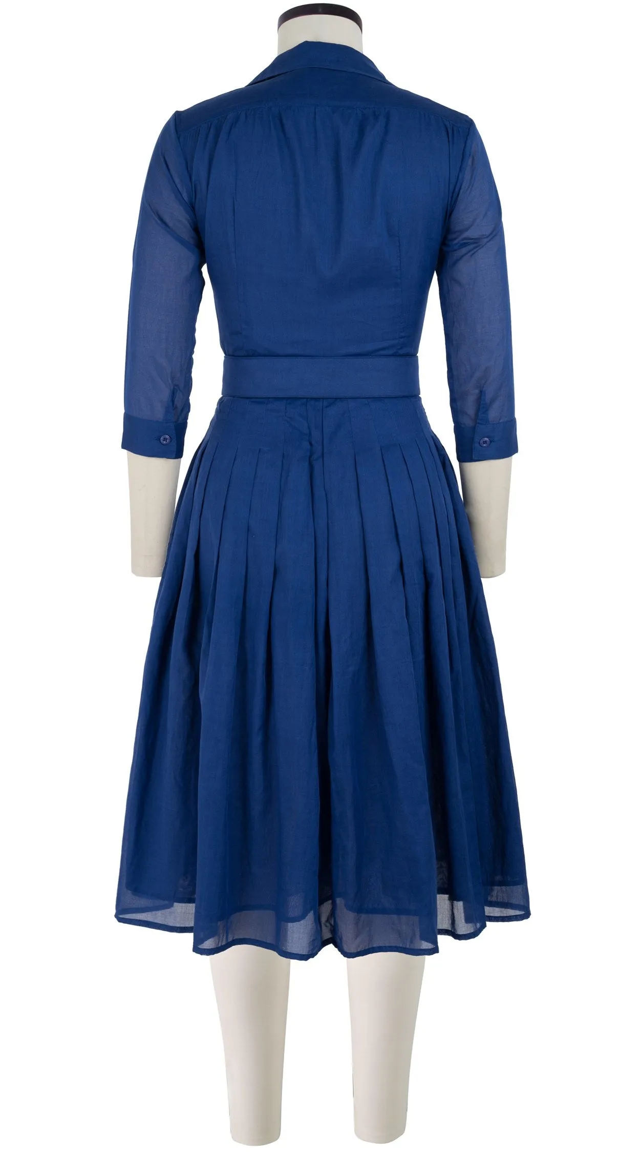 Audrey Dress #4 Shirt Collar 3/4 Sleeve Long Length Cotton Musola_Solid_Admiral Blue