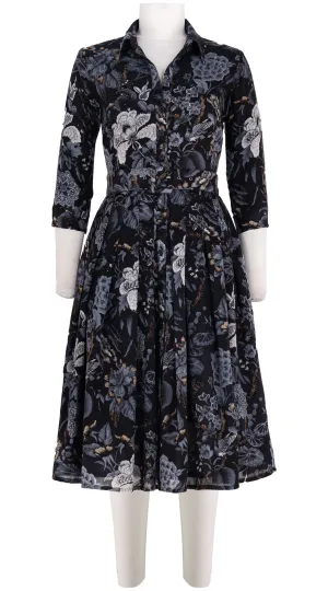 Audrey Dress #4 Shirt Collar 3/4 Sleeve Long Length Wool Musola (Hill Garden Dark)