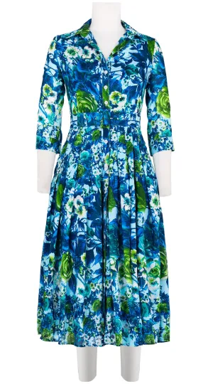 Audrey Dress #4 Shirt Collar 3/4 Sleeve Midi Length Cotton Musola (Rose Garden Small)