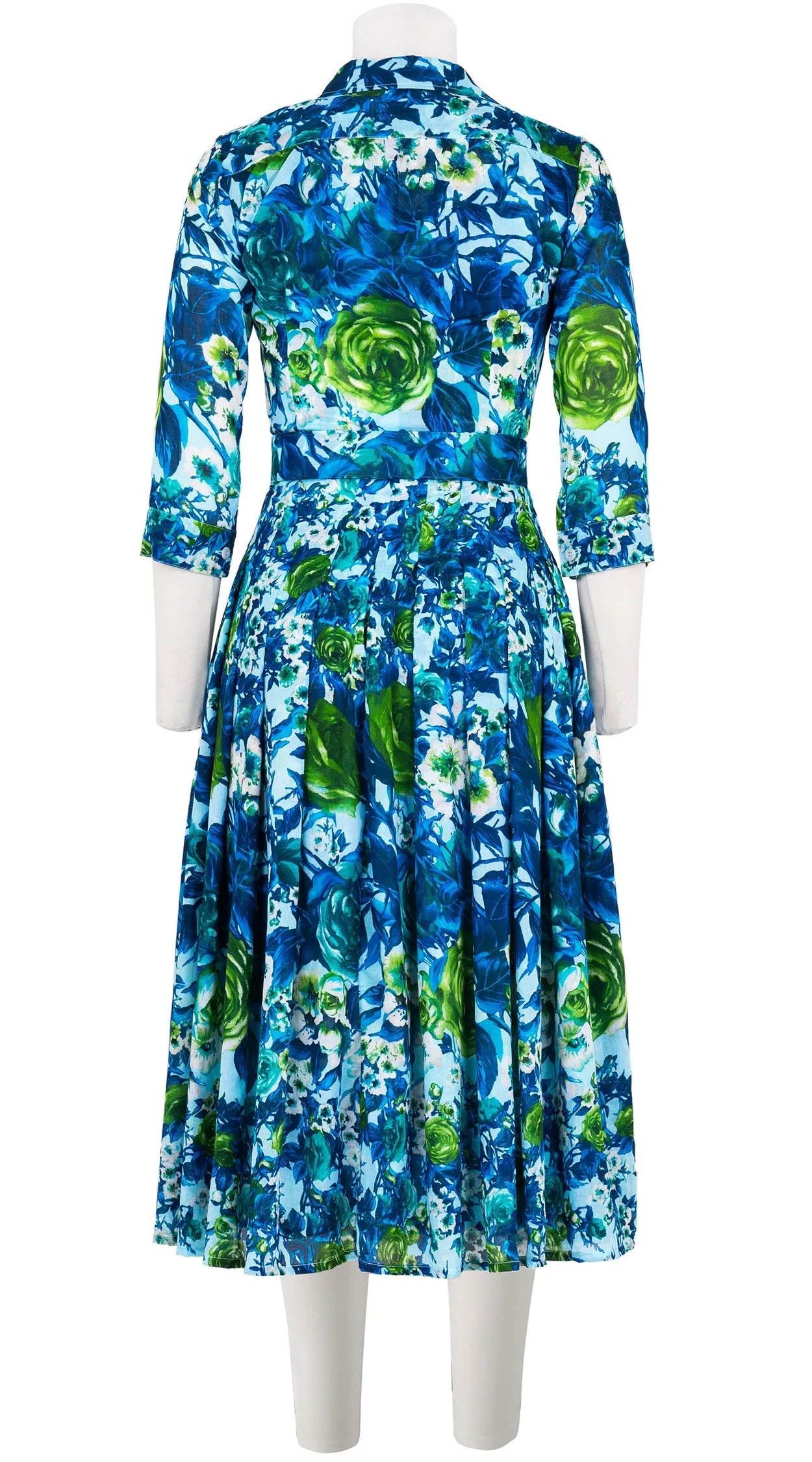 Audrey Dress #4 Shirt Collar 3/4 Sleeve Midi Length Cotton Musola (Rose Garden Small)