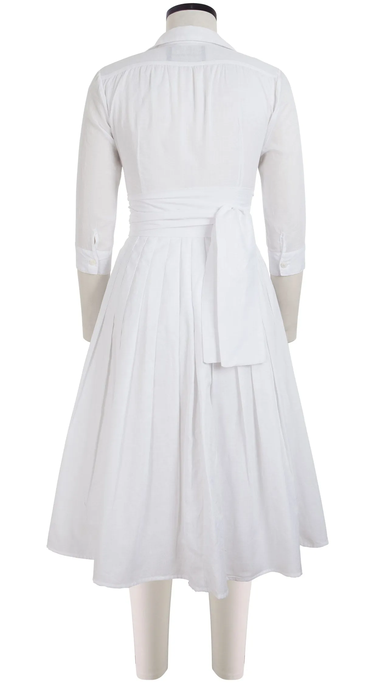 Audrey Dress #4 Shirt Collar 3/4 Sleeve Midi Length Cotton Musola_Solid_White