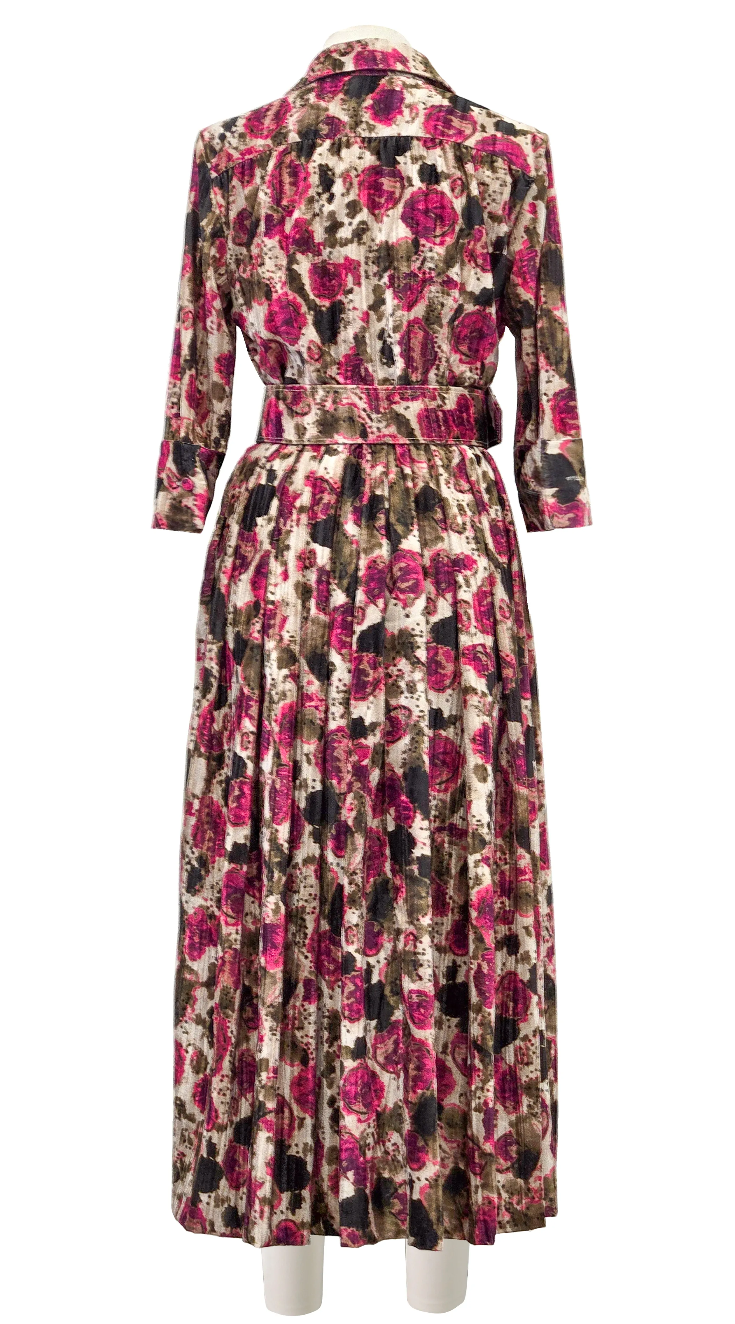 Audrey Dress #4 Shirt Collar 3/4 Sleeve Midi Length Velvet Vicose (Animal Dots)