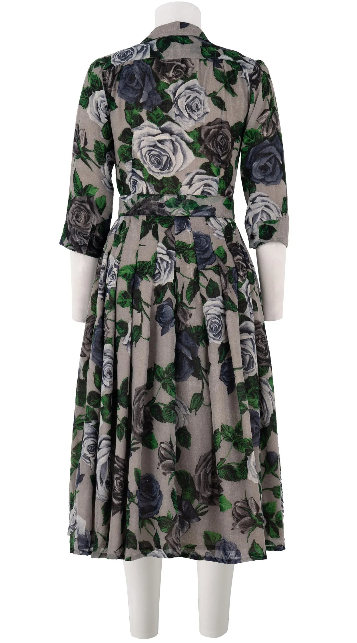 Audrey Dress #4 Shirt Collar 3/4 Sleeve Midi Length Wool Musola (Charlotte Rose Big Dark)