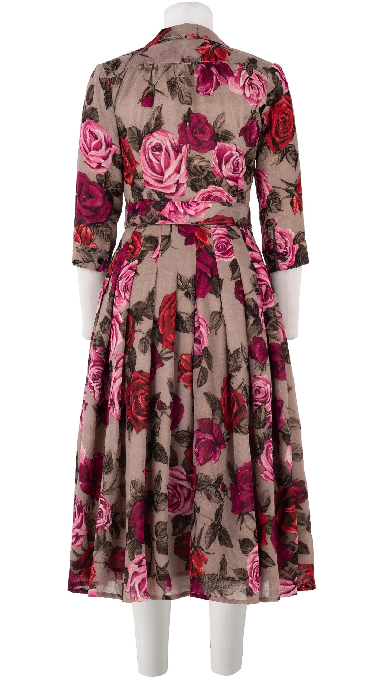 Audrey Dress #4 Shirt Collar 3/4 Sleeve Midi Length Wool Musola (Charlotte Rose Big Dark)