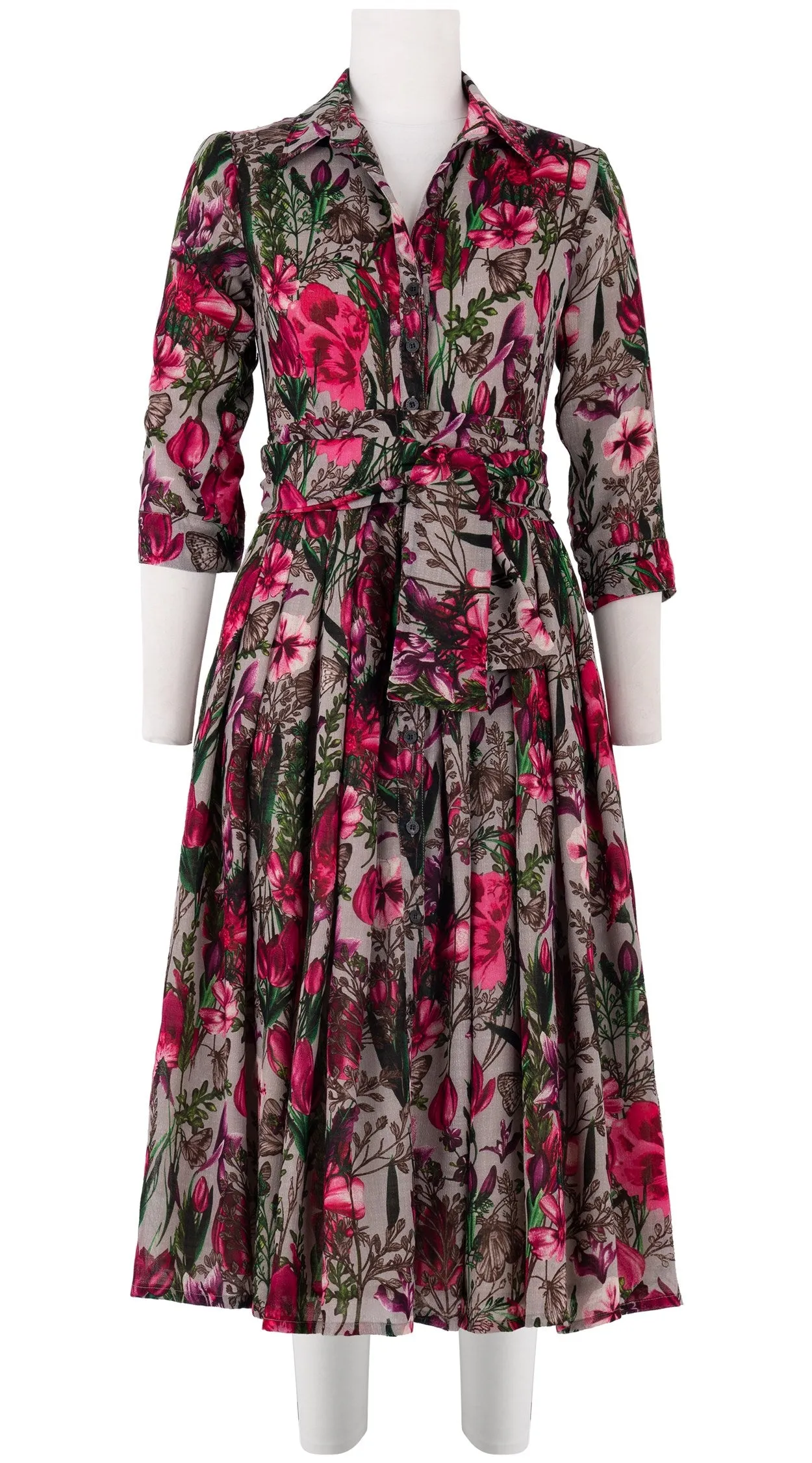Audrey Dress #4 Shirt Collar 3/4 Sleeve Midi Length Wool Musola (Copenhagen Botanic Big)