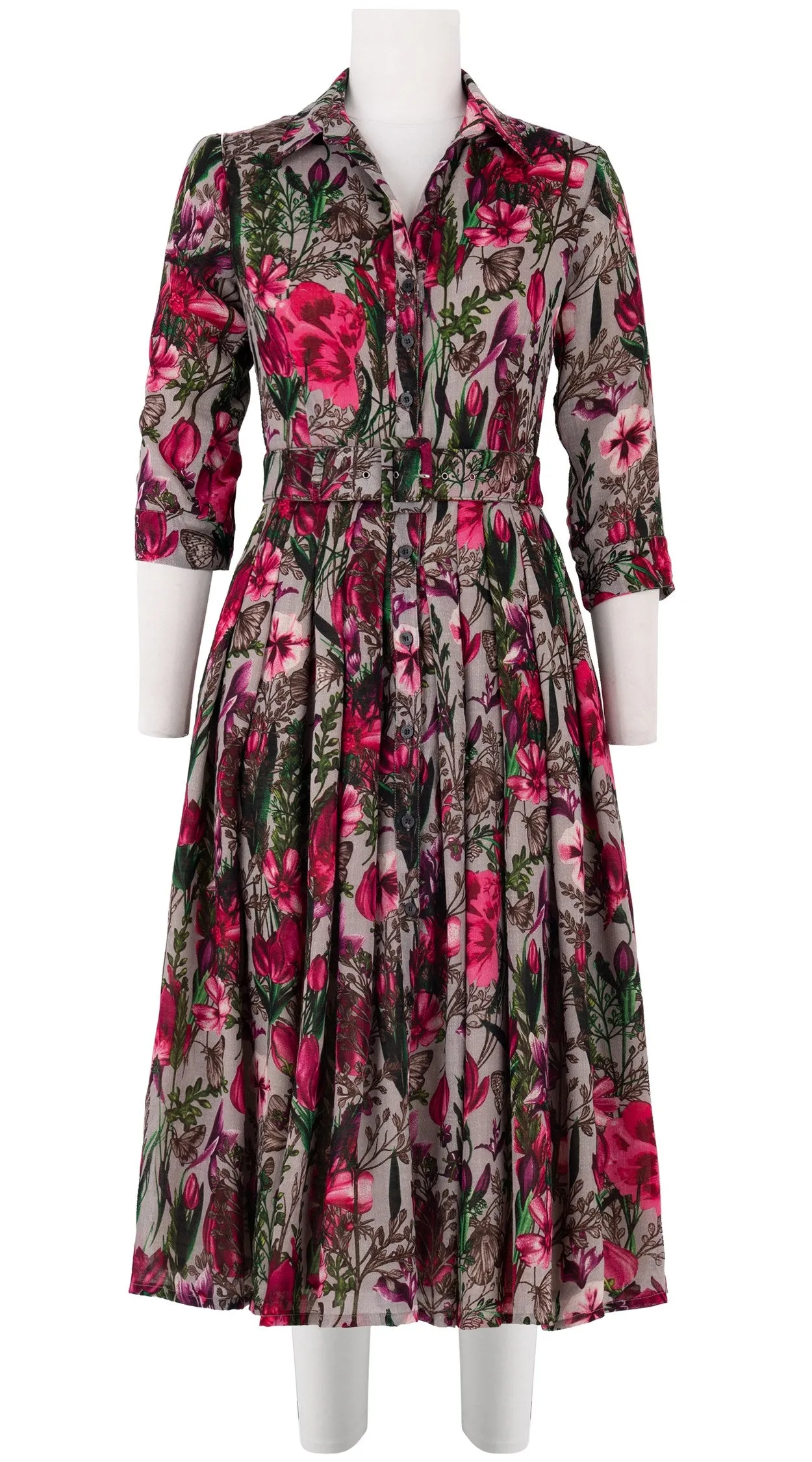 Audrey Dress #4 Shirt Collar 3/4 Sleeve Midi Length Wool Musola (Copenhagen Botanic Big)