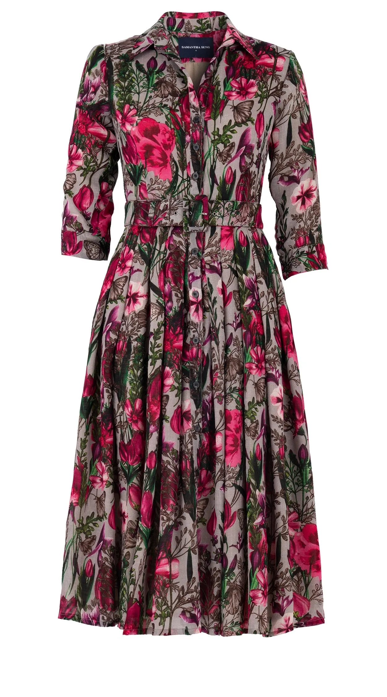 Audrey Dress #4 Shirt Collar 3/4 Sleeve Midi Length Wool Musola (Copenhagen Botanic Big)
