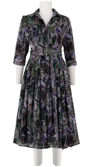 Audrey Dress #4 Shirt Collar 3/4 Sleeve Midi Length Wool Musola (Copenhagen Botanic Big)