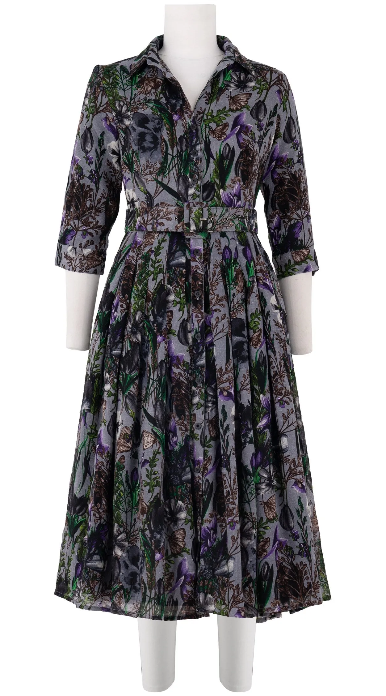 Audrey Dress #4 Shirt Collar 3/4 Sleeve Midi Length Wool Musola (Copenhagen Botanic Big)